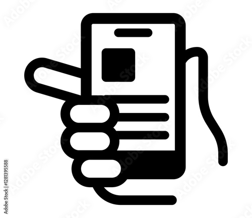 mobile ordering icon showing a hand holding a smartphone with a displayed order symbolizing online food delivery or digital transactions.