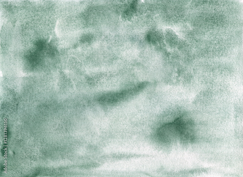 Obraz premium The background is horizontal made of dark green watercolor paint. A design element with watercolor strokes, for the design of posters, postcards. Abstract hand-painted texture.
