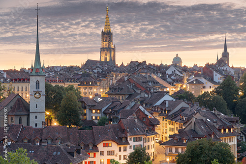 Berne, Switerland Old Town at Dusk photo