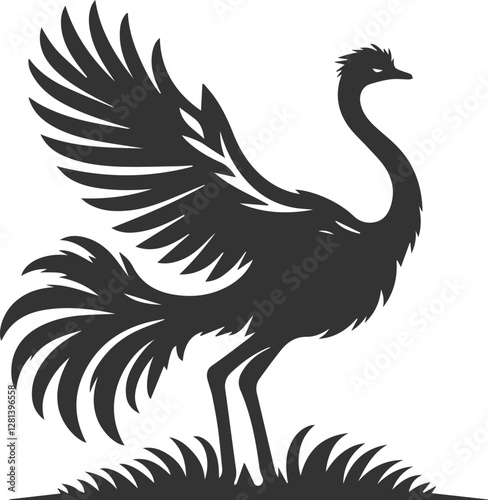 Ostrich stretching its wings backward animal silhouette vector