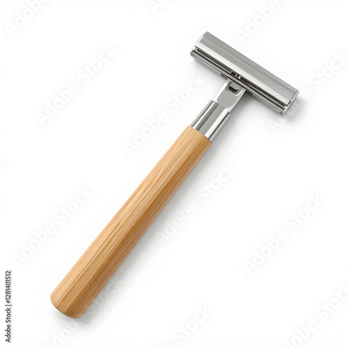 Isolated White Background Wooden Men Shaving Razor | Classic Grooming Tool | Premium Wooden Handle Razor | Traditional Barber Razor | Stylish Men's Shaving Accessory | Vintage Shaving Razor | Stock Ph