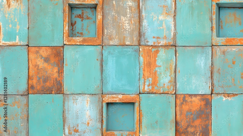 Rustic Teal and Orange Metal Texture Background Tile Wall Rustic Teal and Orange Metal Texture Background Tile Wall
