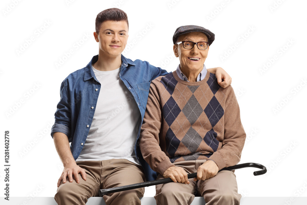 Fototapeta premium Grandson and grandfather sitting in embrace