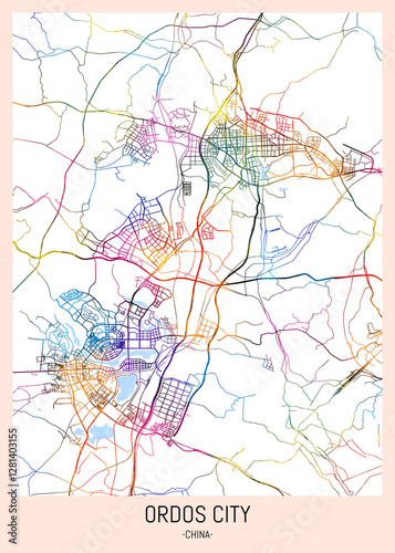 Ordos City China Map, downtown tourism, house art travel, scenic metropolis concept, travel art city, patriotic abstract banner