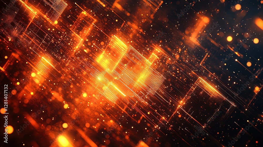 Fototapeta premium Abstract business success background with glowing office space icons, dynamic data pathways, and innovative design