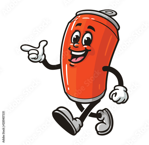 Soda Can character mascot cartoon is walking and looking for an idea