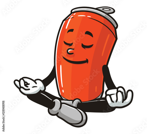 Soda Can character mascot cartoon meditating