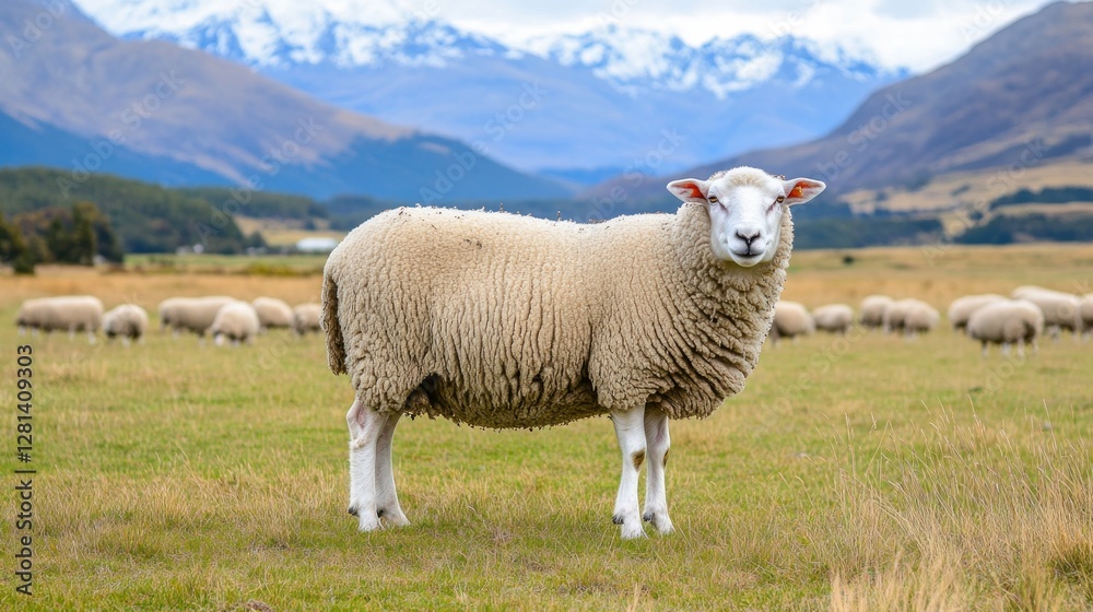 Sheep in a Scenic Mountain Pasture Landscape Sheep in a Scenic Mountain Pasture Landscape