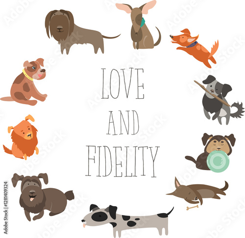 Set of funny Mixed Breed dogs. Vector isolated icons