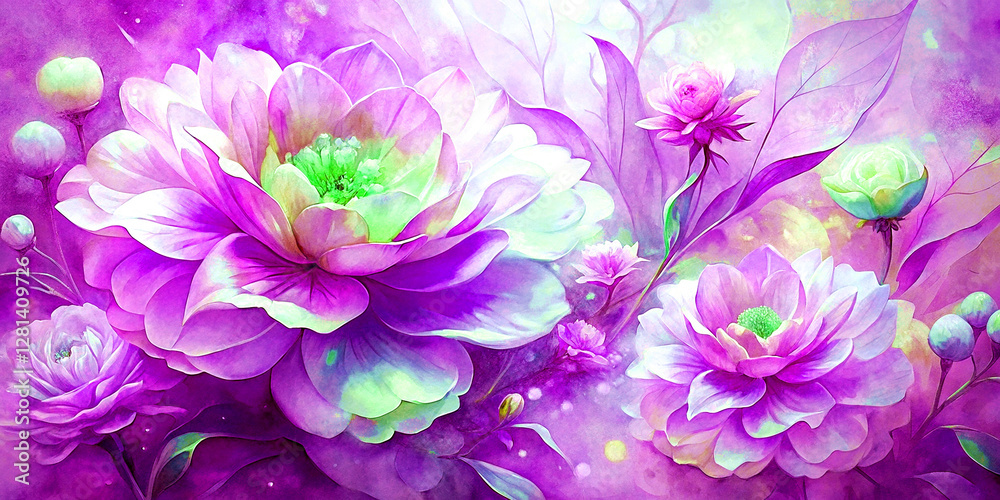 Obraz premium bouquet of pink flowers, Abstract watercolor flower in yellow and purple color, wallpaper, background