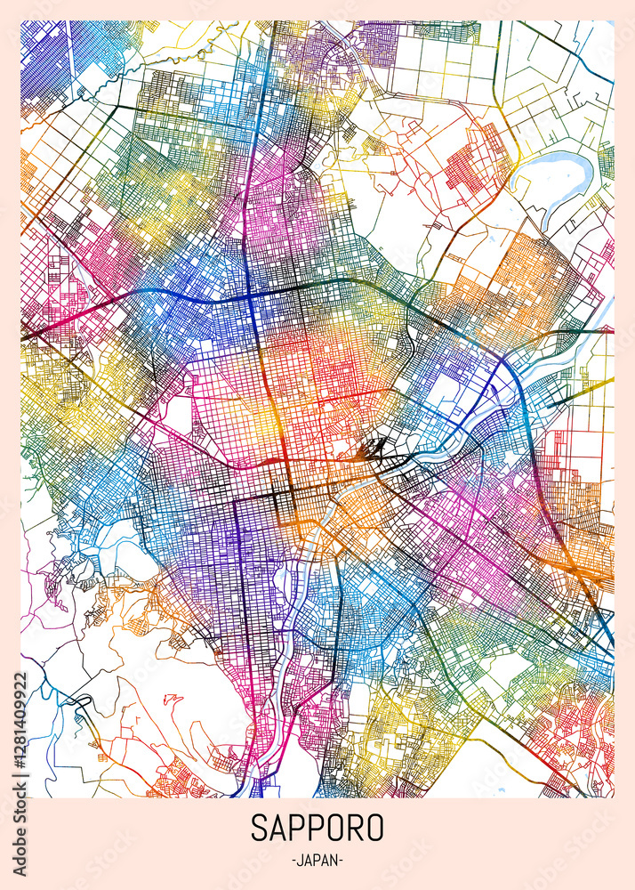 Sapporo Japan City Map, downtown tourism, house art travel, scenic metropolis concept, travel art city, patriotic abstract banner