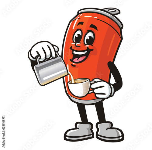 Soda Can character mascot cartoon as a barista