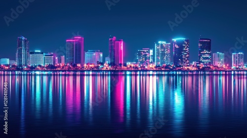 Neon Cityscape Reflection: A Vibrant Nightscape