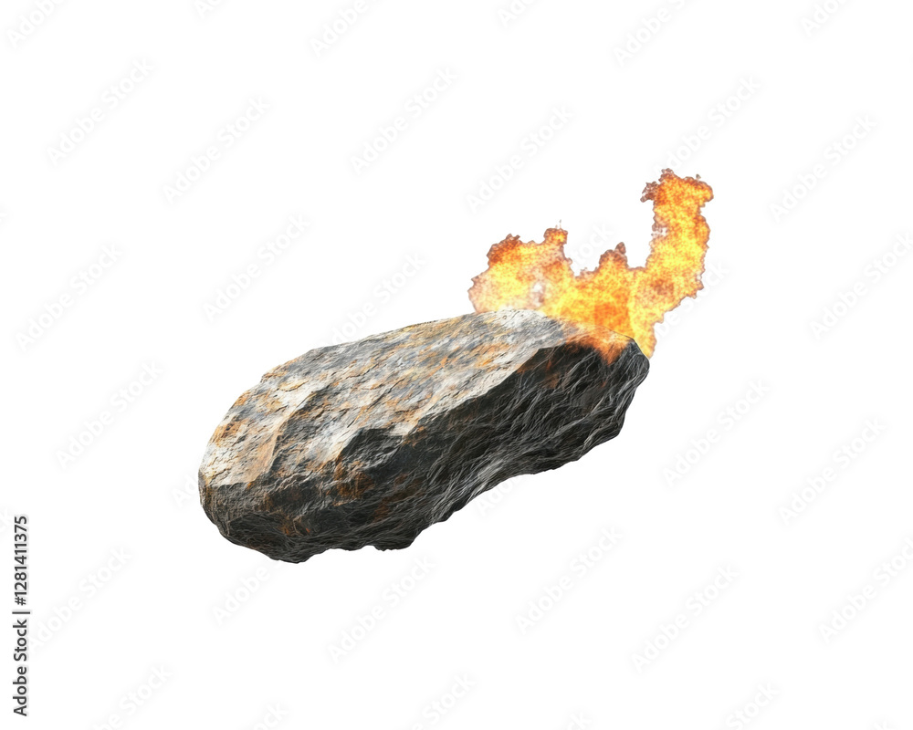 Obraz premium Burning Rock Erupting with Flames and Smoke on a Transparent Background