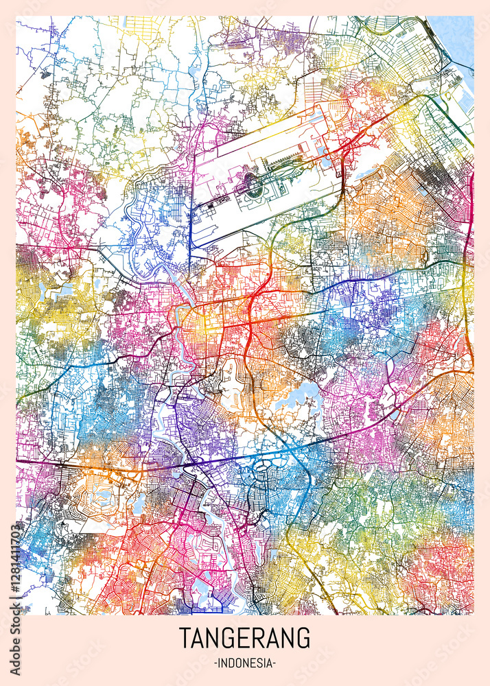 Tangerang Indonesia City Map, downtown tourism, house art travel, scenic metropolis concept, travel art city, patriotic abstract banner