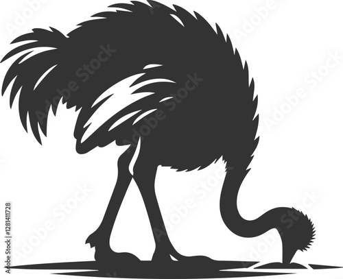 Ostrich pecking at an object on the ground animal silhouette vector