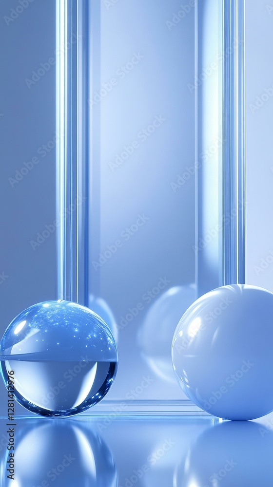 Abstract Blue Glass Sphere Geometric Design