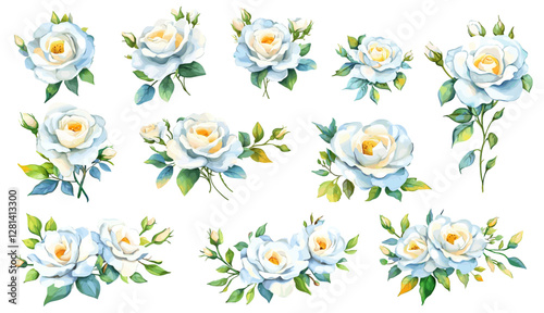 Elegant white roses arrangement for wedding invitations and romantic designs backdrop