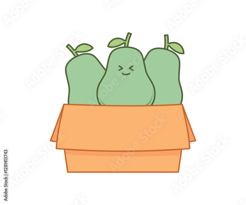 cute avocado cartoon in the box illustration