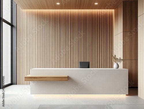 Reception desk with a modern interior design is seen here