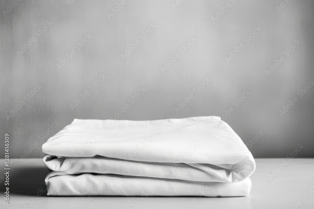 Neatly Folded White Tee on Sleek Grey Surface for Minimalist Branding Mockup Neatly Folded White Tee on Sleek Grey Surface for Minimalist Branding Mockup