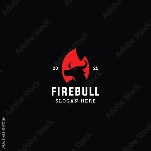 white bull on fire logo, vector illustrations