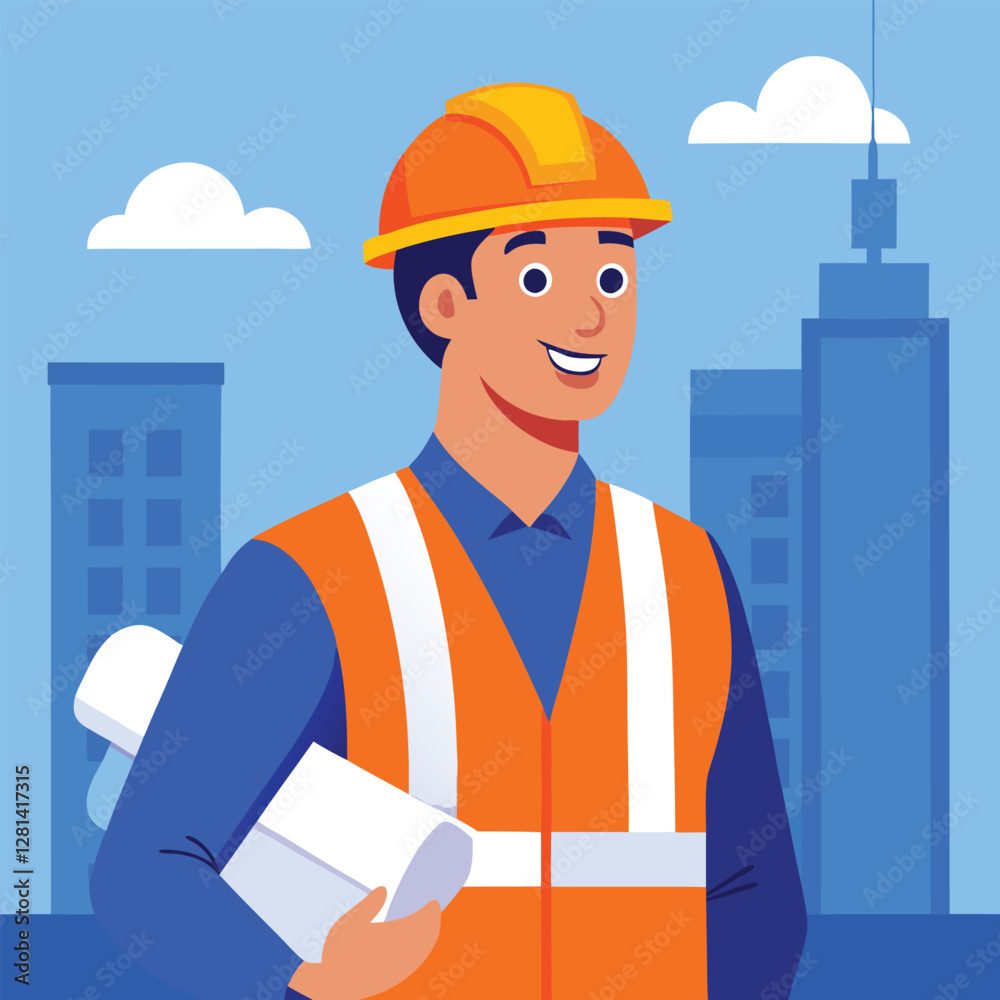 Happy Construction Worker with Architectural Plans Happy Construction Worker with Architectural Plans