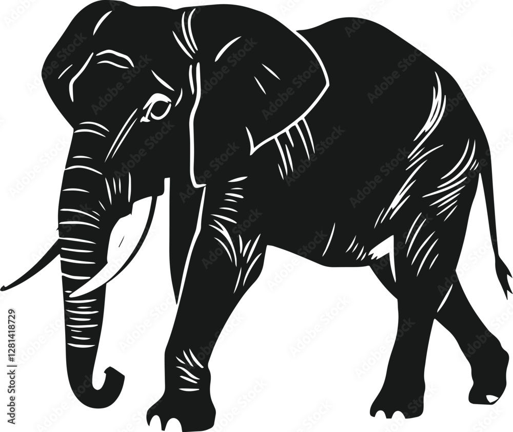 Fototapeta premium A elephant silhouette vector illustration isolated on white background.