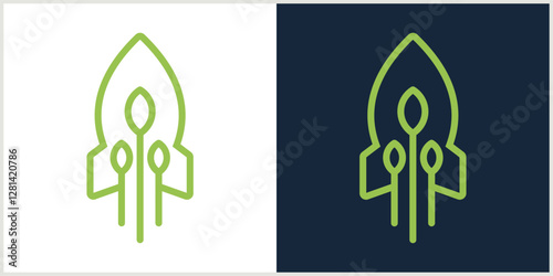 Tree Rocket Launch Icon Logo Design Elements