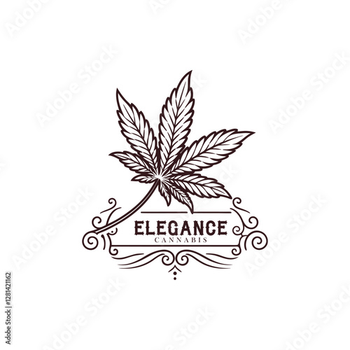 Vintage Cannabis Logo Template with Flourish Design