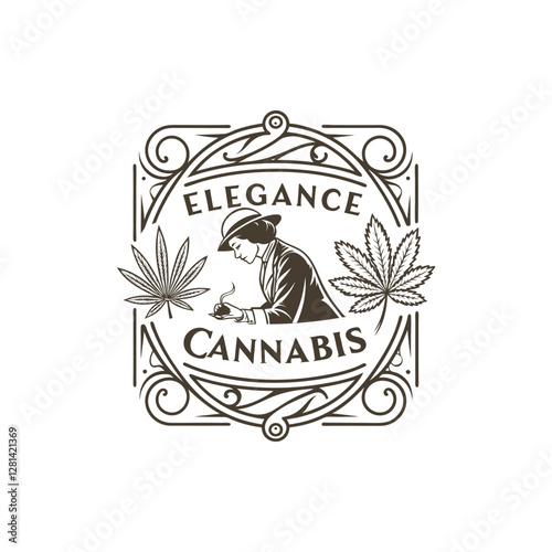Classic Cannabis Label Design with Ornamental Details