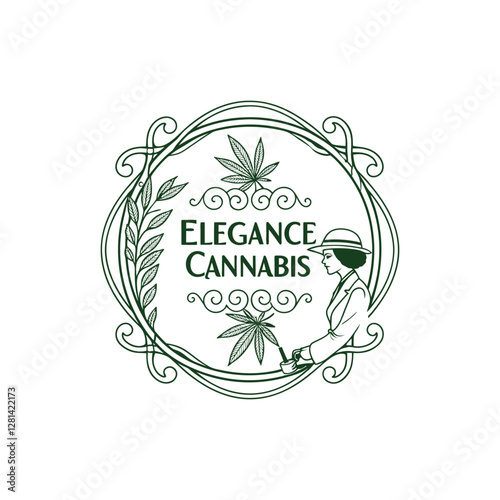 Vintage Cannabis Logo Template with Flourish Design