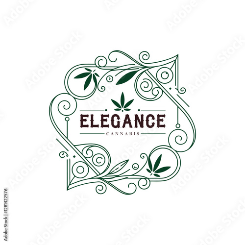 Elegant Cannabis Logo Template with Vintage Floral Ornaments