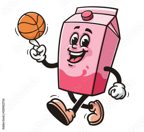 Milk Box character mascot cartoon playing basketball