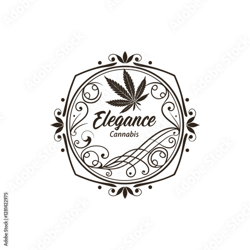 Vintage Cannabis Logo Template with Flourish Design