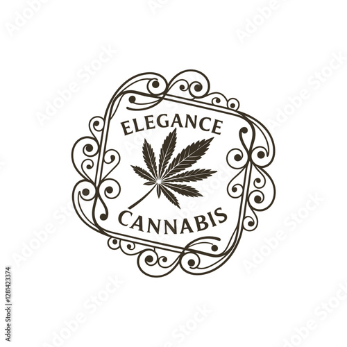 Elegant Cannabis Logo Template with Vintage Floral Ornaments
