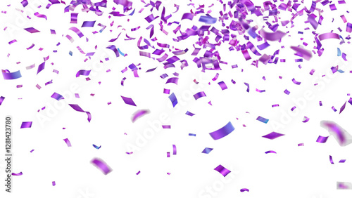 Falling shiny purple confetti on transparent background.