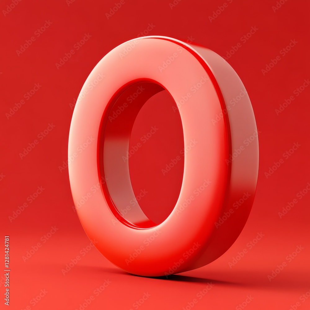Simple, bold 3D vector red zero percent symbol with a smooth finish and clean background Simple, bold 3D vector red zero percent symbol with a smooth finish and clean background