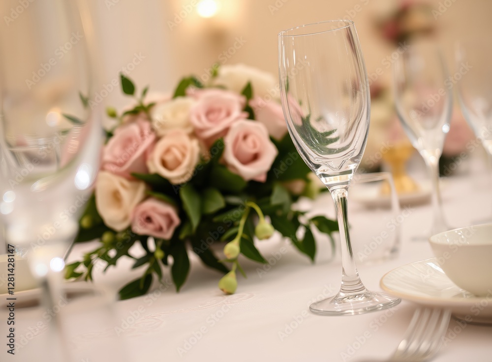 Atmospheric Wedding Table Setting with Rose Centerpiece and Candle for Events Atmospheric Wedding Table Setting with Rose Centerpiece and Candle for Events