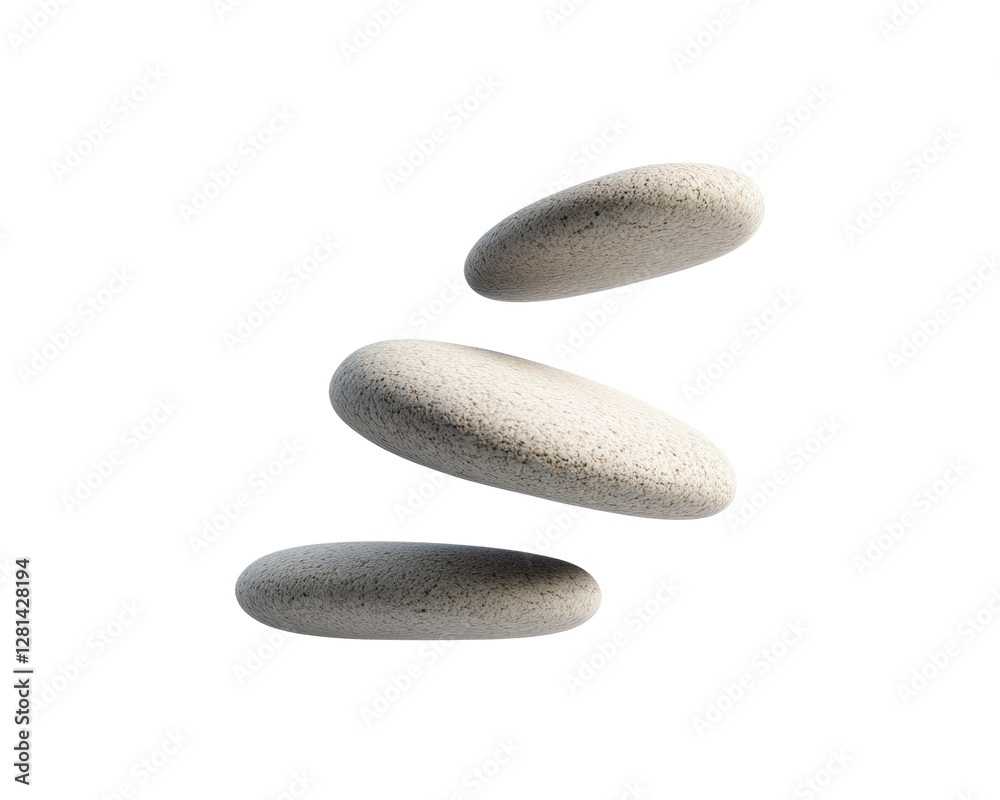 Three Smooth Floating Stones in a Tranquil Balance on a Transparent Background Three Smooth Floating Stones in a Tranquil Balance on a Transparent Background