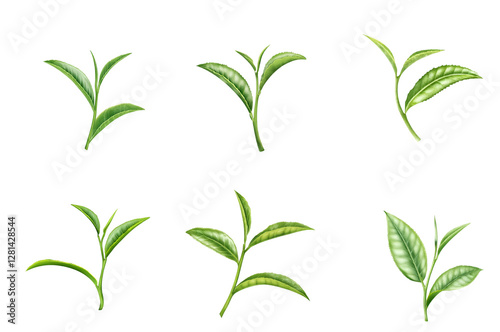 Tea leaves with sharp details, realistically isolated on a transparent PNG background, perfect for natural, organic, or beverage-themed designs.

