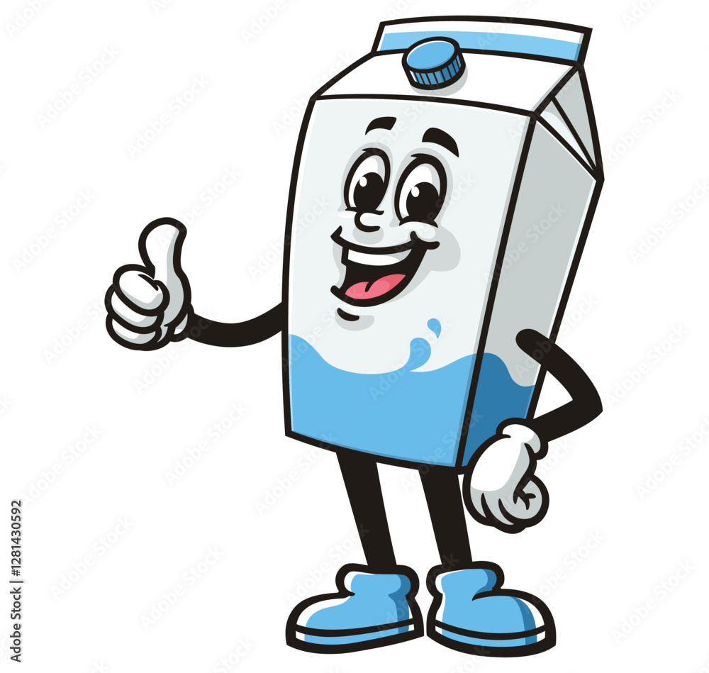 Milk Box character mascot cartoon with thumb up pose Milk Box character mascot cartoon with thumb up pose