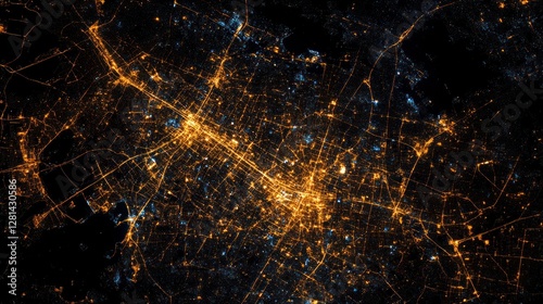 Los Angeles City Lights Nighttime Aerial View