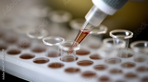A syringe is being used to fill a row of test tubes
