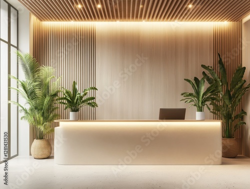 New reception desk with a wooden wood theme design