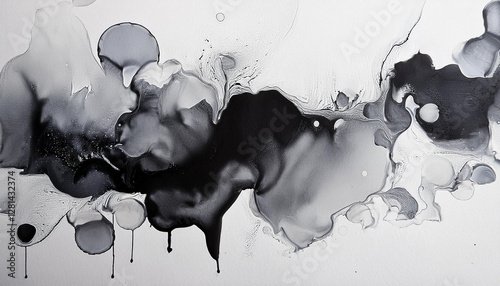 arriere plan en encre ou aquarelle abstraite de tache et goutte de melange de gris et noir sur un fond de papier blanc