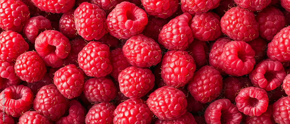 Fresh ripe red raspberries in full-frame close-up showing juicy texture, natural sweetness, and organic vibrancy of healthy summer berries Fresh ripe red raspberries in full-frame close-up showing juicy texture, natural sweetness, and organic vibrancy of healthy summer berries