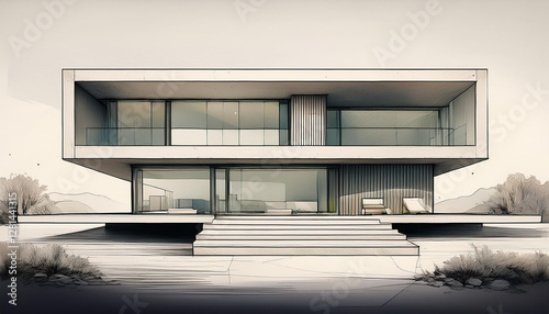 modern concrete house architectural sketch minimalist architecture