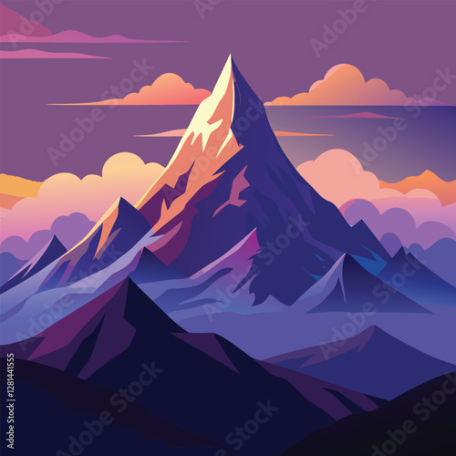 Majestic Mountain Range at Sunrise, a Colorful Artistic Landscape
