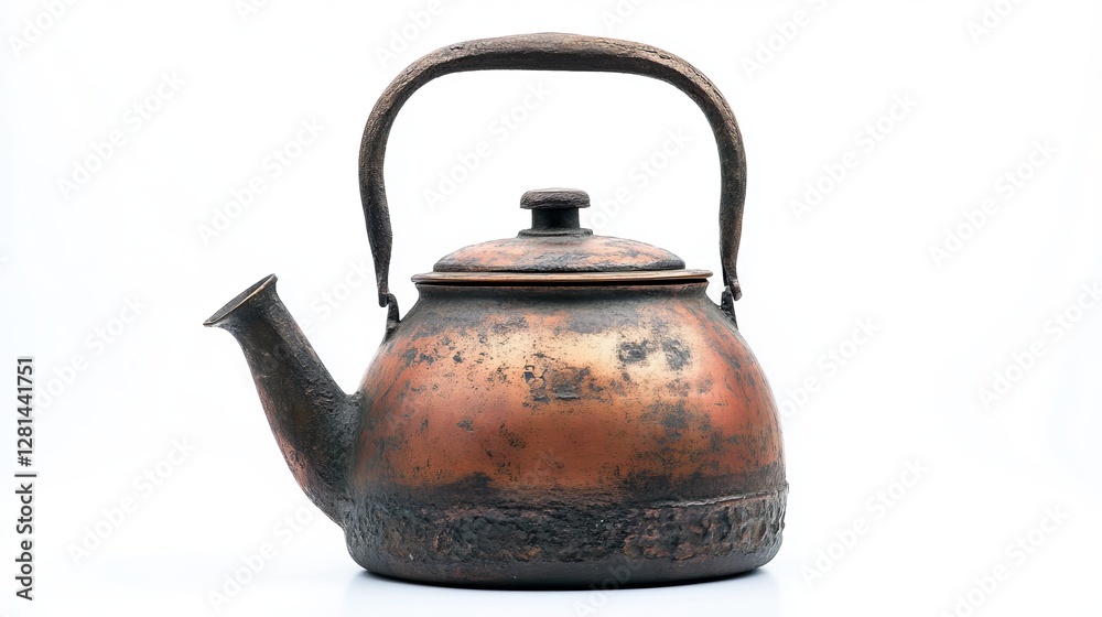 A classic old kettle, completely isolated against a white background A classic old kettle, completely isolated against a white background